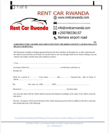 Car Hire Agreement Rwanda:,Rwanda Car Hire Documents: